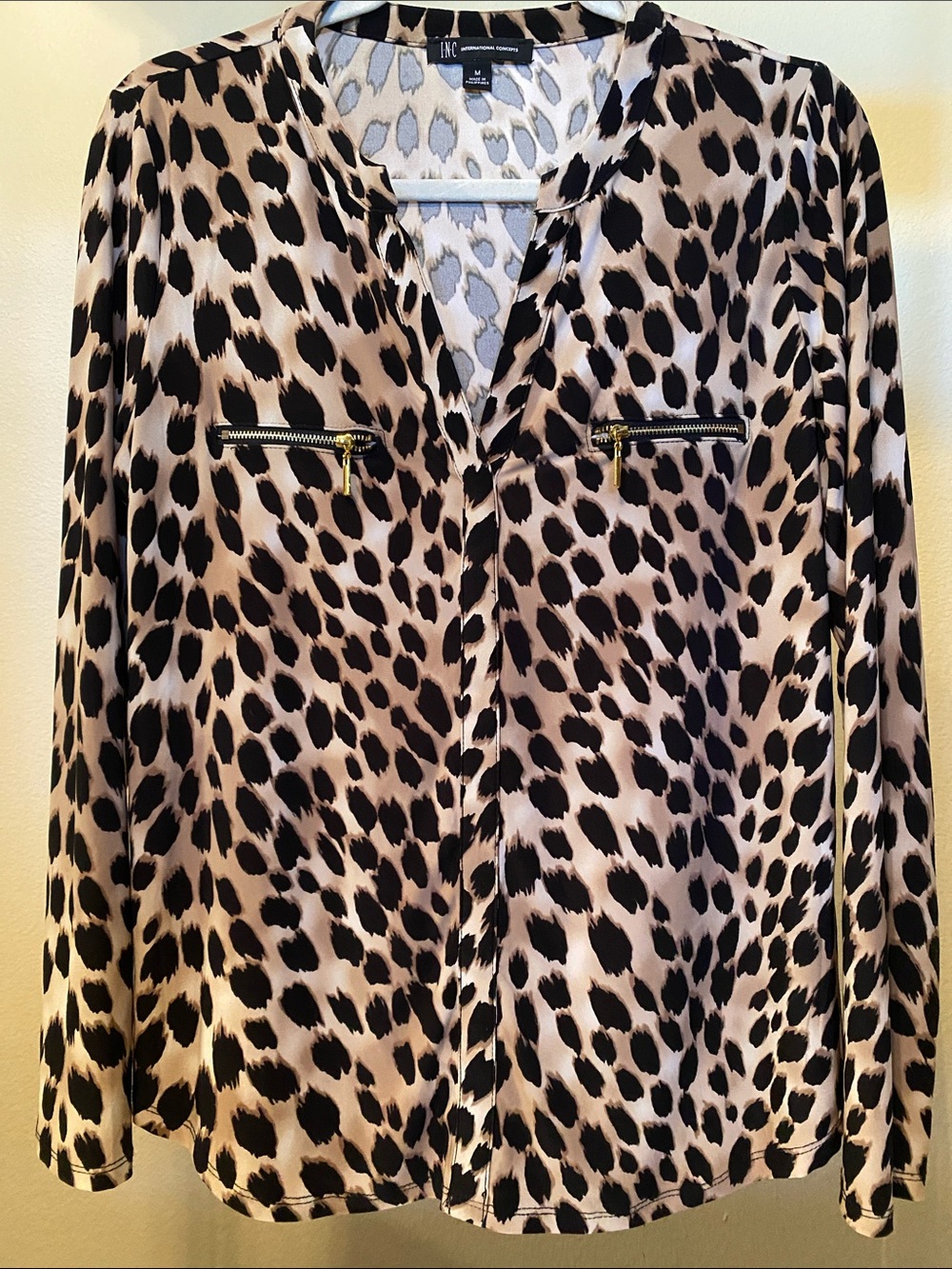INC International Concepts Leopard Print V-Neck Blouse